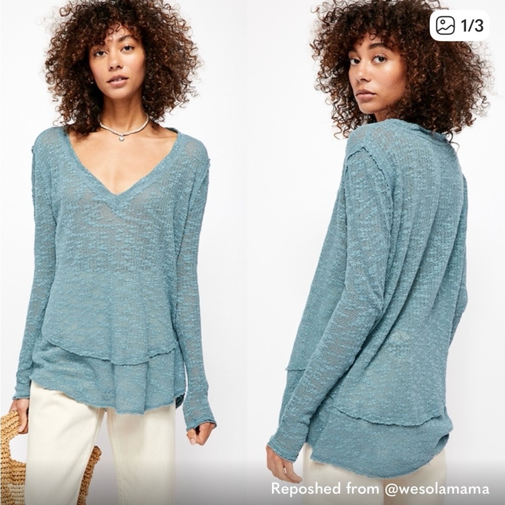 NWT | Free People Gauze Teal Knit Top XS.